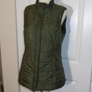 J. Jill Quilted Puffer Vest Olive Green Marled